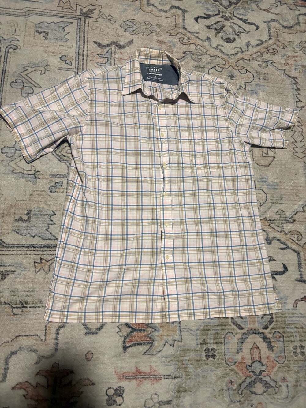 Basic Editions Vintage Wash Men's Short Sleeve Plaid Button-Down Shirt